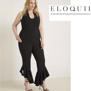 Eloquii black pantsuit jumpsuit 20 ruffle assymetric leg nwt flounce